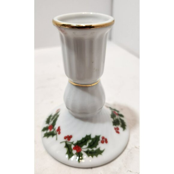 Pair Of Kashima Fine Porcelain "Christmas Holly" Candle Stick Holders Japan - Picture 5 of 10